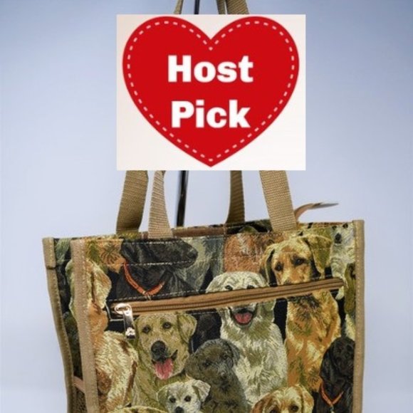 Mega Bag - Tapestry Shopper Tote Bag - Puppies Print - Light Brown Color - Picture 1 of 2